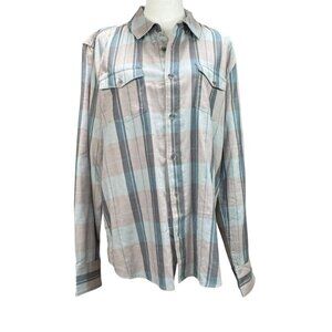 Paige Plaid Button-Up Shirt Size M – Soft Cotton Blend, Relaxed Fit | NWT